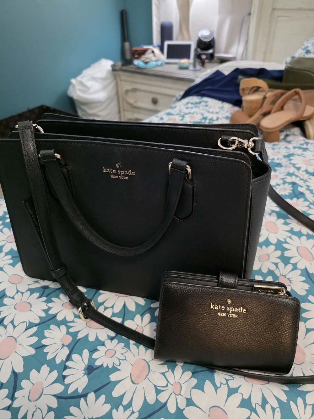 Kate Spade Black Saffiano Leather Satchel with Matching Wallet